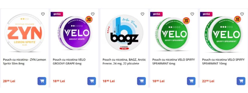 O parte din cutiile ce conțin punguțe cu nicotină și care pot fi comercializate în România. Atenție la concentrația nicotinei, care variază de la 6 la 24 de miligrame!